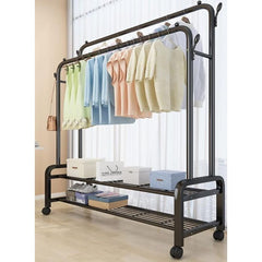 Double Rail Metal Clothes Rack with Shoe Shelf