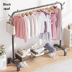 Metal Clothes Rack with Bottom Shelf with Side Hooks
