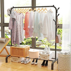 Metal Clothes Rack with Bottom Shelf with Side Hooks