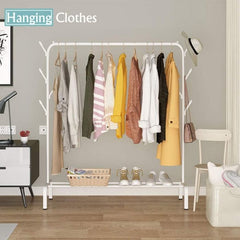 Metal Clothes Rack with Bottom Shelf with Side Hooks