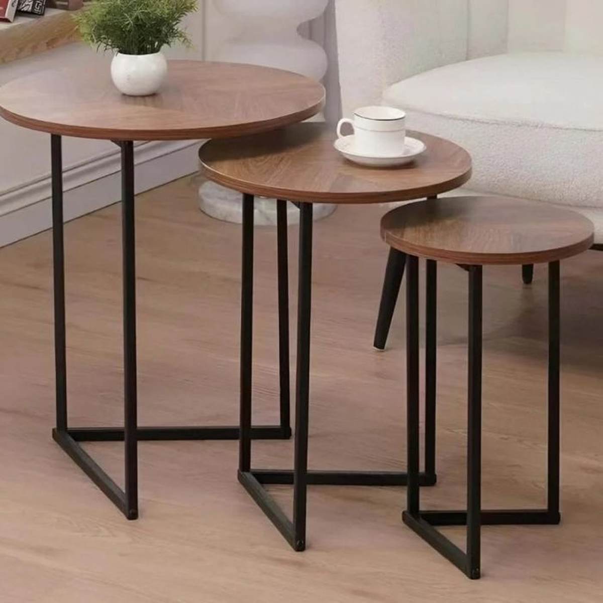 Nesting Side Round Coffee Table Set 3Pcs