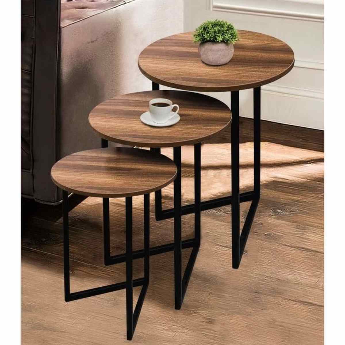 Nesting Side Round Coffee Table Set 3Pcs
