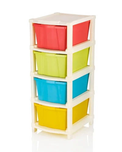 Colorful plastic storage drawer by Arbaana with 3, 4, or 5 layers, featuring transparent drawers for organized storage.