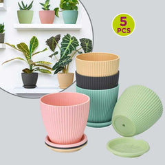 Plastic Round Flower Pots 5PCS Set
