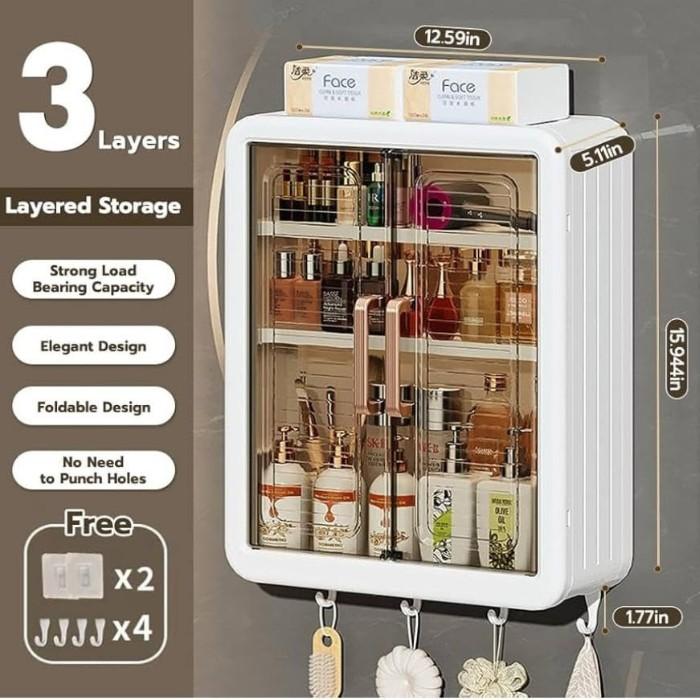 Wall-Mounted Storage Rack with Door & Hooks