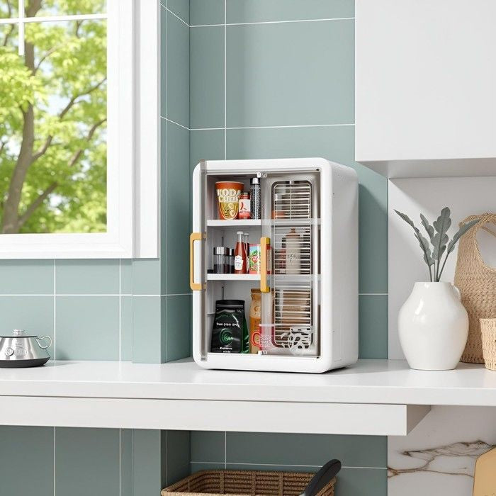 Wall-Mounted Storage Rack with Door & Hooks