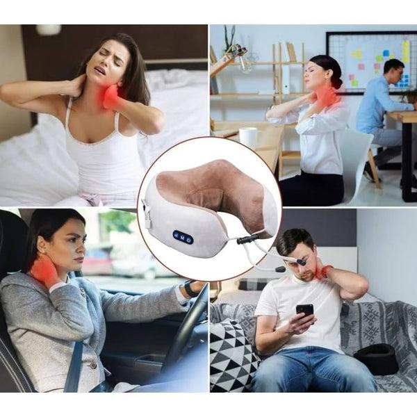 Arbaana U-shape rechargeable neck massage pillow with soft fabric and ergonomic design for soothing neck relief.