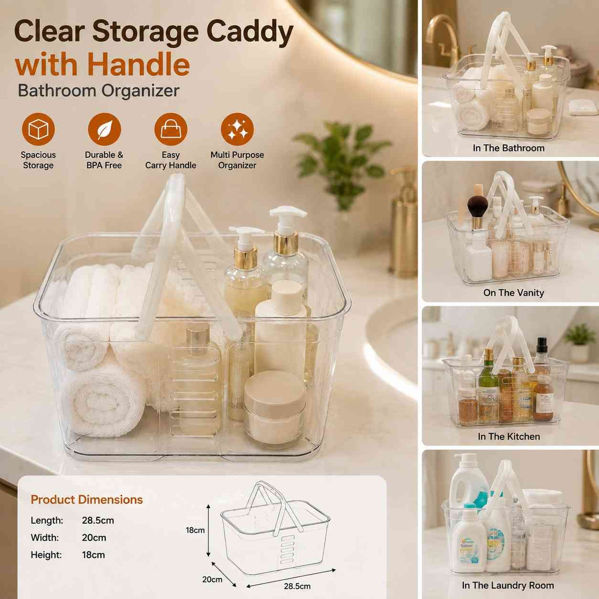 Clear Storage Caddy with Handle – Bathroom Organizer