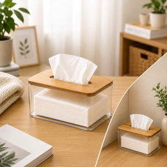 Clear Tissue Box Holder with Bamboo Lid