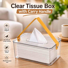 Clear Tissue Box with Carry Handle, Portable
