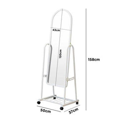 Full Length Free Standing Mirror with Wheels and Storage Shelf