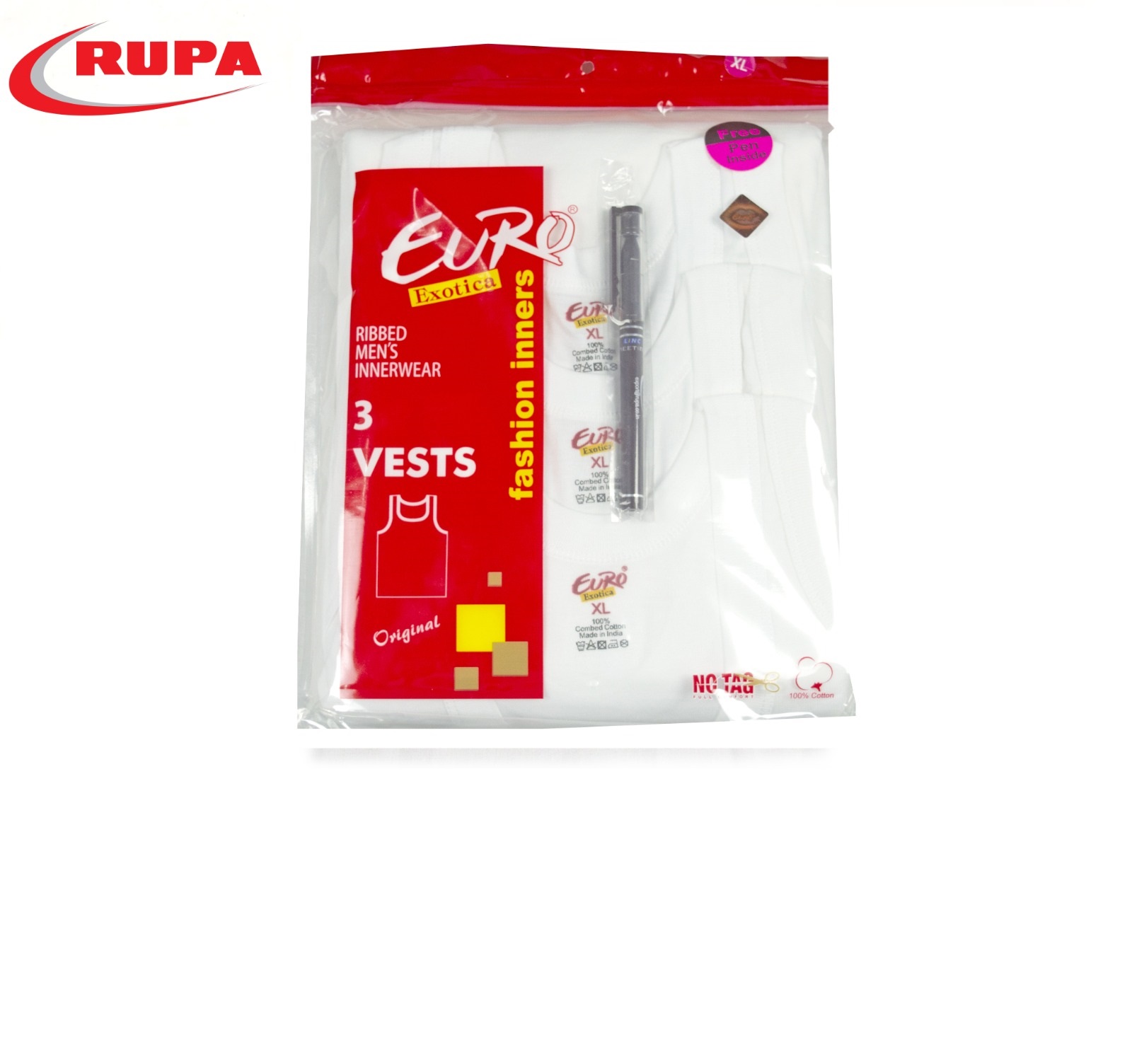Rupa Euro 100% Cotton Vest Pack of 3 - Arbaana